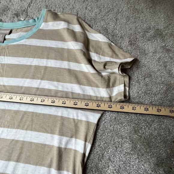 Chicos Striped Short Sleeve Top Sz 3 Beige White Aqua Cap sleeve Nautical US XL - Picture 6 of 6